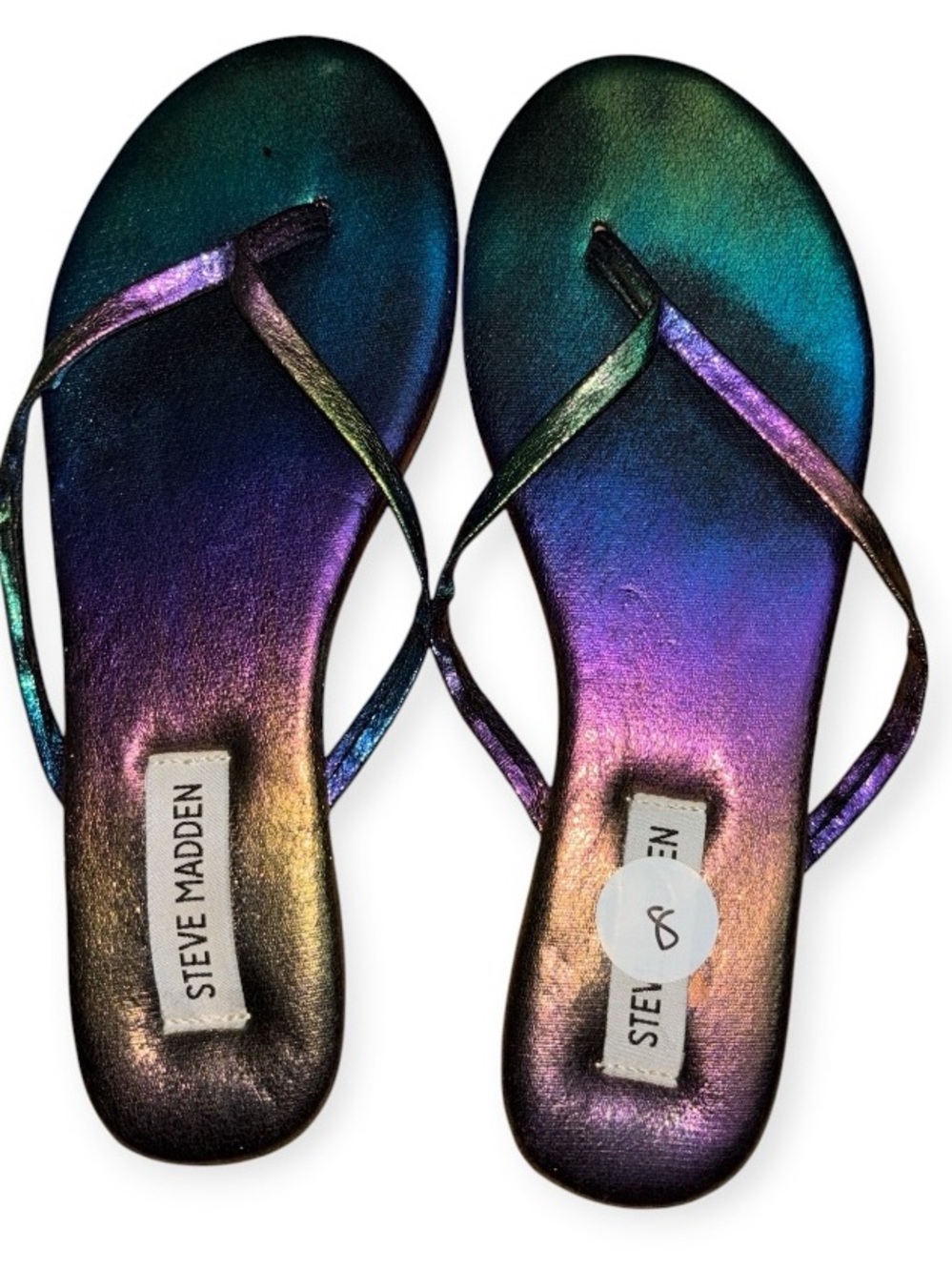 Steve Madden Iridescent Flip Flop Sandals - Teal Purple Gold